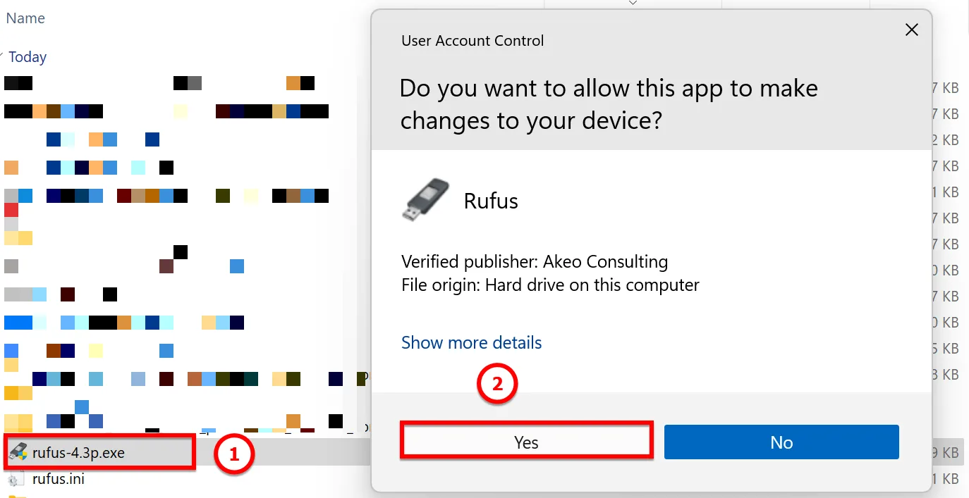 Bạn Chọn Vào File Rufus.exe Và Chọn Yes để Chạy Phần Mềm Rufus