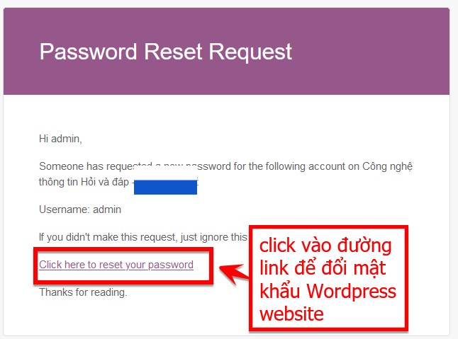Bạn Click Vào đường Link để đổi Mật Khẩu WordPress Website
