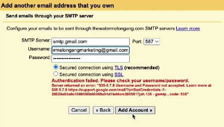 Nhập các thông tin như SMTP Server, username, port, password