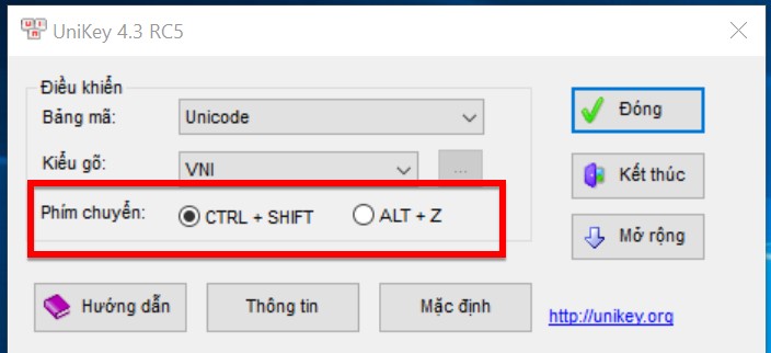 Phím chuyển trong Unikey