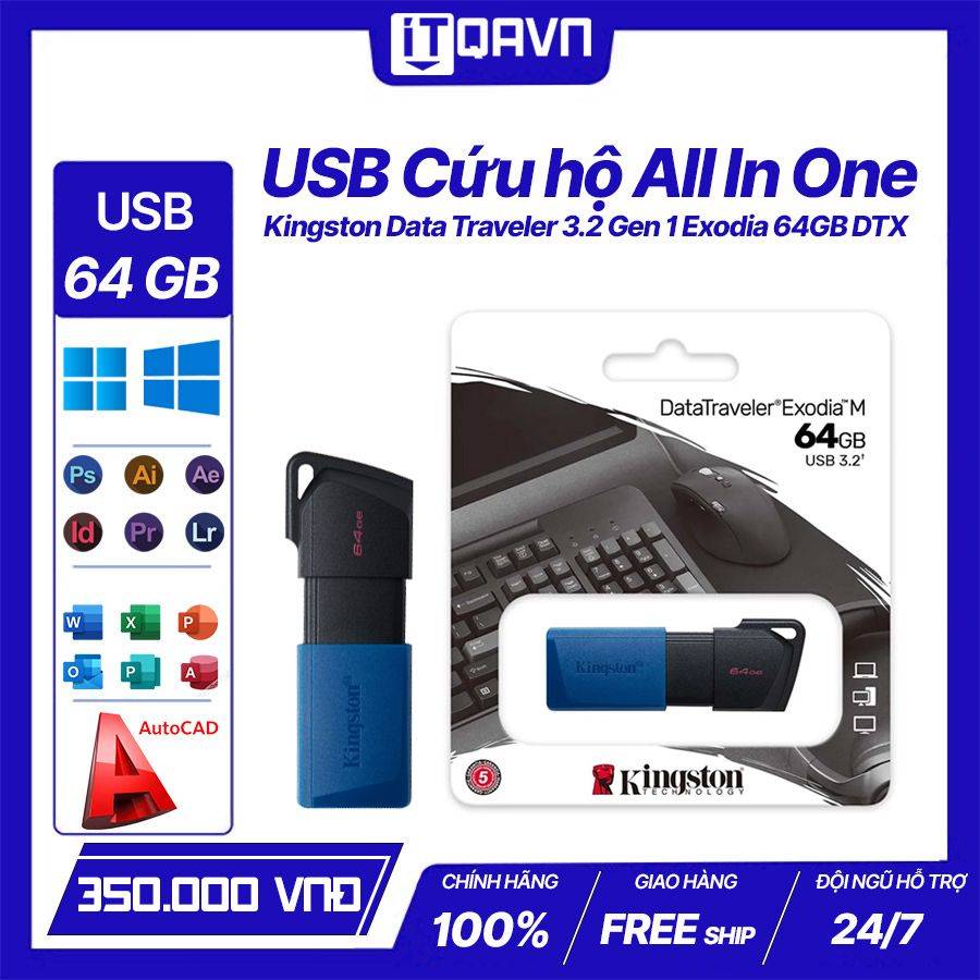 usb cuu ho may tinh Kingston DataTraveler Exodia M 64GB