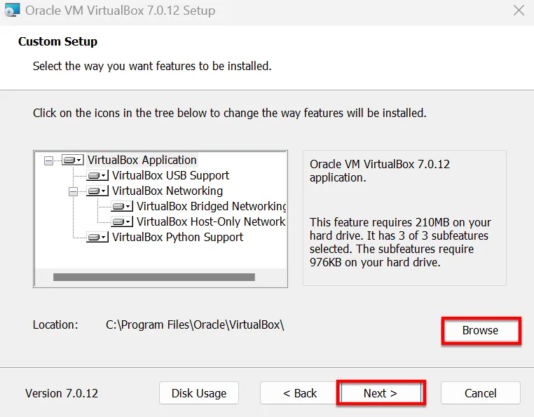 Bạn Chọn Browse Tìm đến Vị Trí Cài VirtualBox Và Nhấn Next