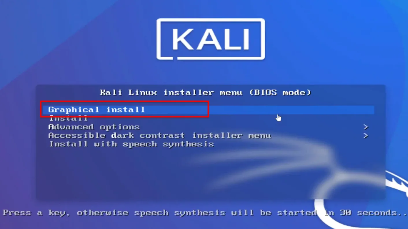 Bạn Chọn Graphical Install để Cài đặt Kali Linux Trên Vmware