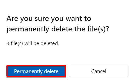 Bạn Chọn Permanently Delete để Xóa đi Các File Vĩnh Viễn