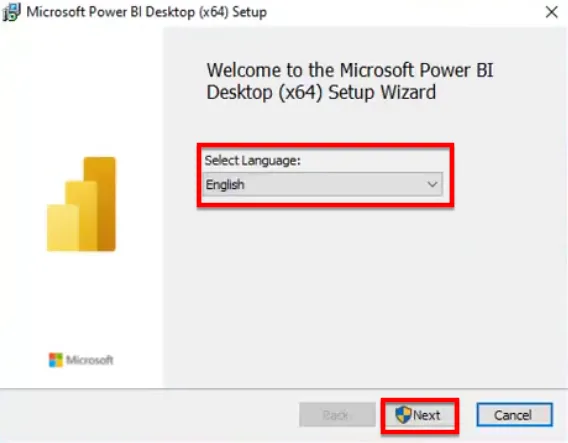 Bạn Chọn Ngôn Ngữ Power BI Và Nhấn Next để Chuyển Sang Bước Tiếp Theo