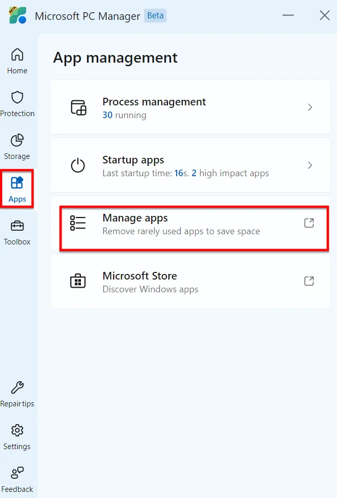 Bạn Chọn Vào Manage Apps để Quản Lý Các Phần Mềm đã Cài đặt Trên Windows 11, Windows 10