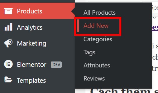 Bạn chọn vào Products > Chọn Add New 
