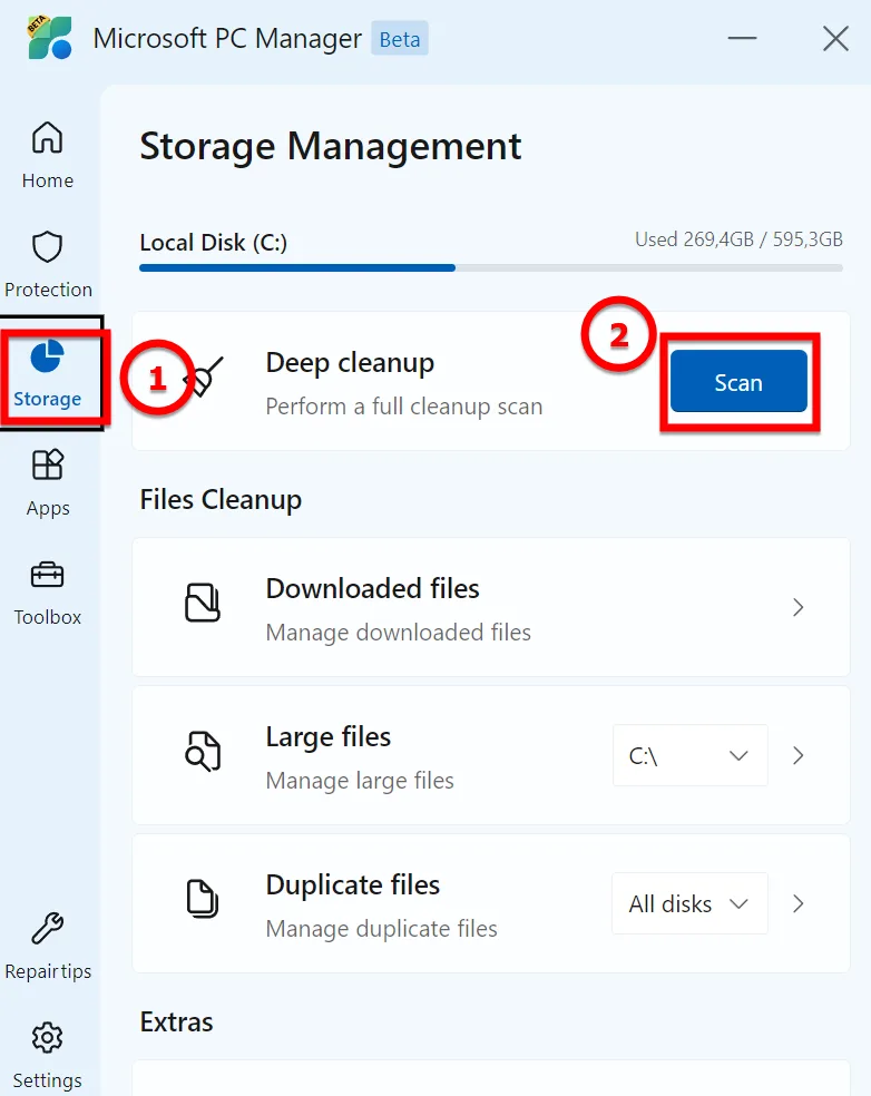 Bạn Chọn Vào Storage, Chọn Vào Scan để Quét Các File Rác Trên Windows 11