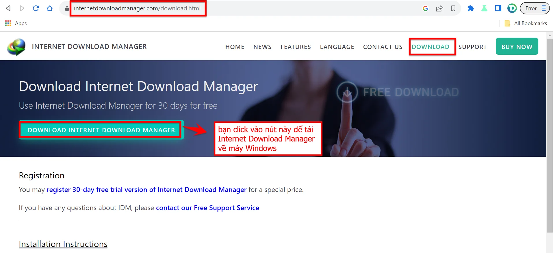 Bạn Click Vào Download Internet Download Manager để Tải File Cài đặt IDM Về Máy