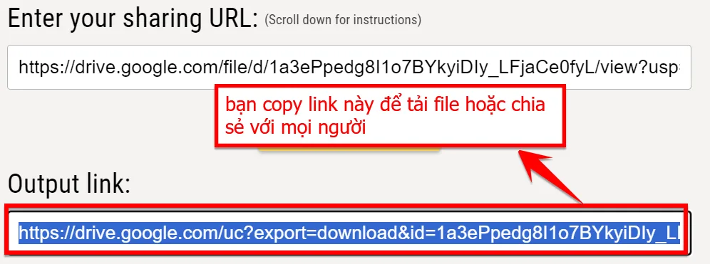 Bạn Copy Link ở Mục Output Link để Tải File Hoặc Chia Sẻ Link đó Với Mọi Người