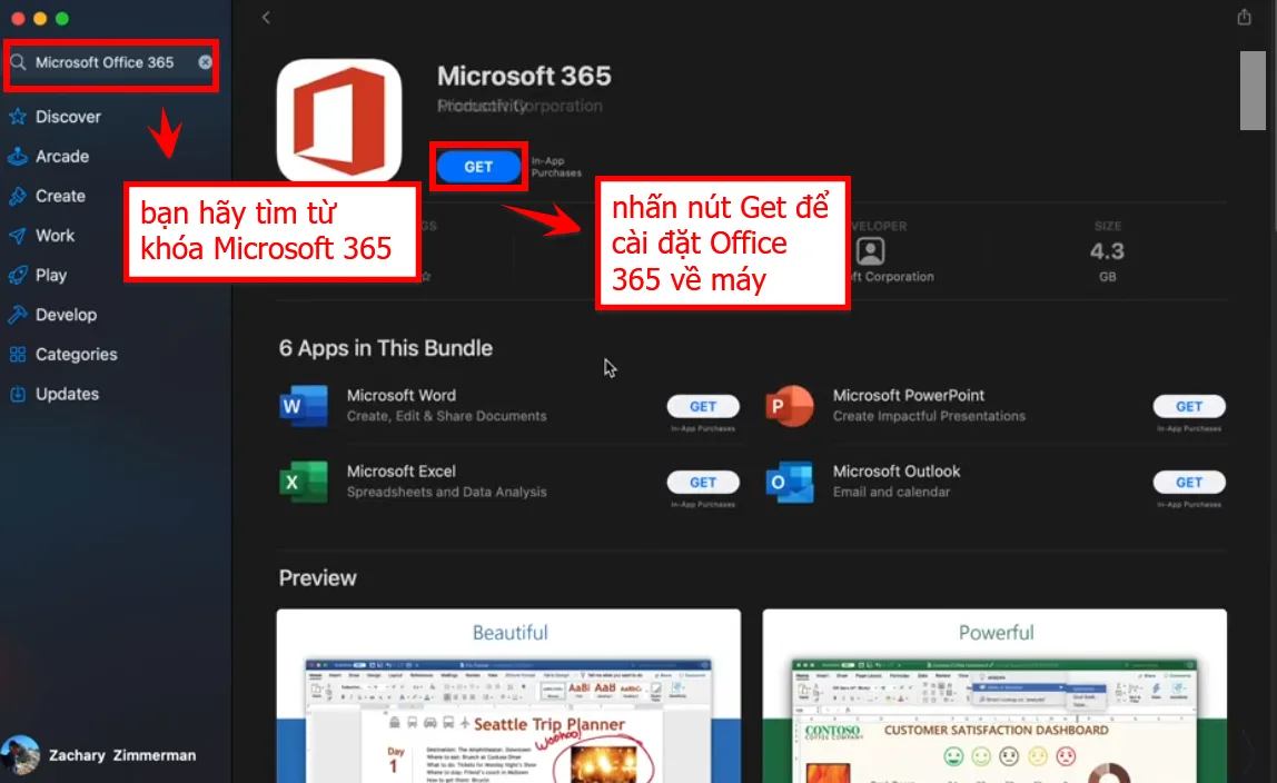 Bạn Hãy Nhấn Nút GET Phía Dưới Microsoft 365 để Cài Office 365 Miễn Phí Cho Macbook Miễn Phí