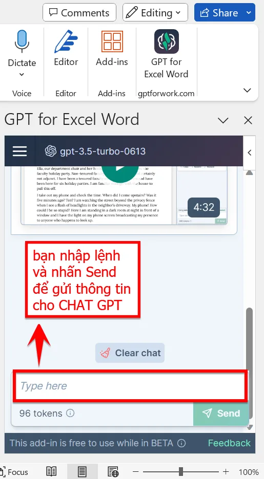 Bạn Hãy Nhập Lệnh Và Nhấn Send để Gửi Thông Tin Cho Chat GPT