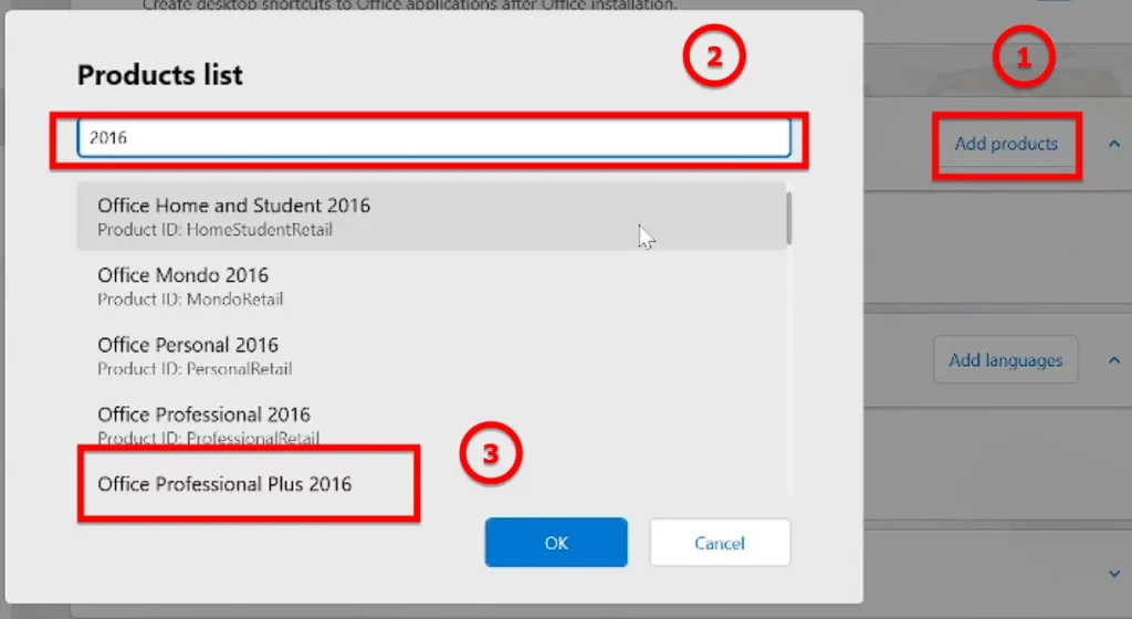 Bạn Hãy Thêm Gói Cài đặt Office 2016 Bằng Cách Nhấn Vào Add Products