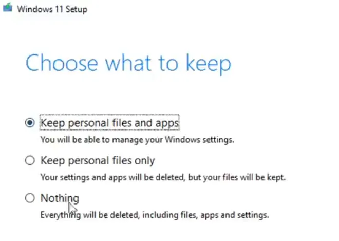 Bạn Lựa Chọn Các Lựa Chọn Cài đặt Thông Tin Cần Giữ Khi Nâng Cấp Từ Win 10 Lên Win 11