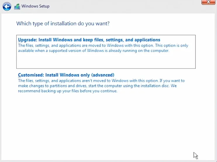 Bạn Nhấn Chọn Customised Install Windows Only (advanced)