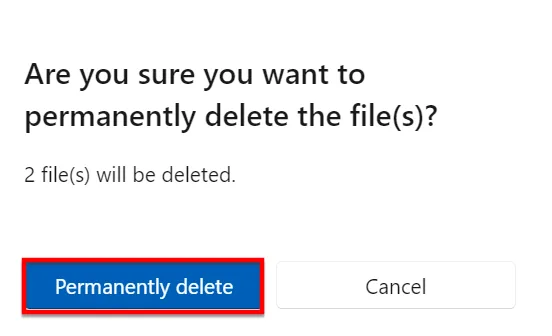 Bạn Nhấn Chọn Permanently Delete để Xóa Vĩnh Viễn Các File đã Chọn