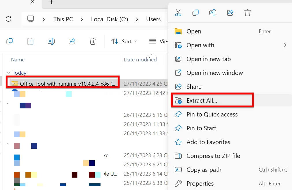 Bạn Nhấn Phải Chuột Lên Office Tool .zip Và Chọn Vào Extract All để Giải Nén