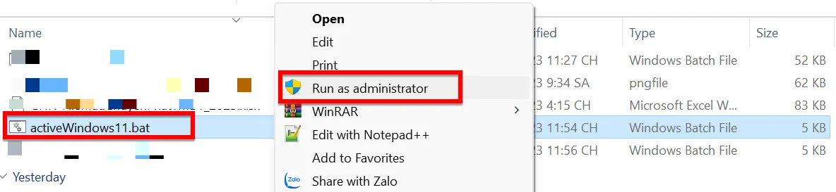 Bạn Nhấn Phải Chuột Vào ActiveWindows11.bat Sau đó Chọn Run As Administrator