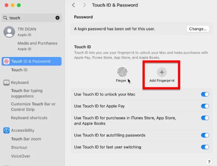 Bạn Nhấn Vào Add Fingerprint để Thêm Dấu Vân Tay Cho Macbook Của Mình