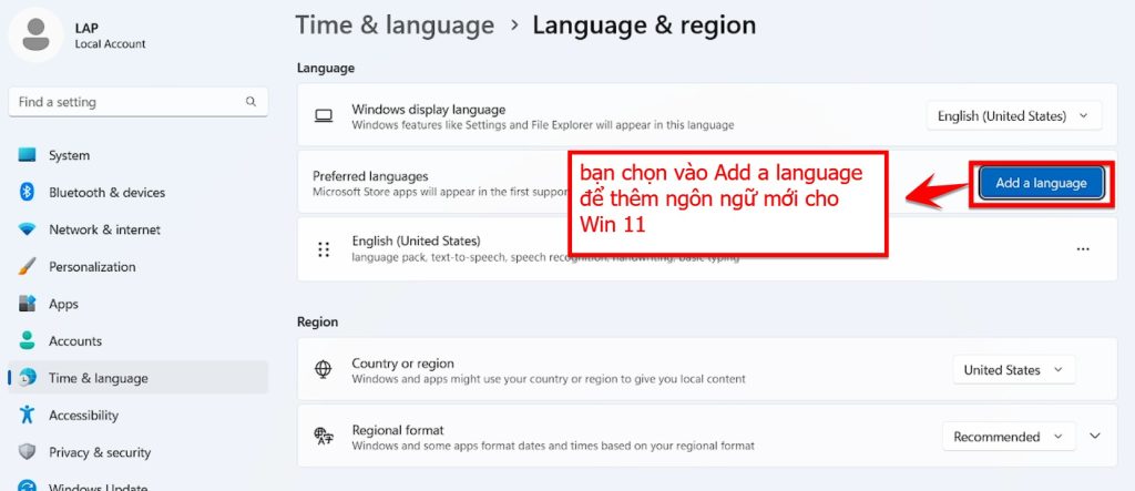 Bạn Nhấn Vào Nút Add A Language để Thêm Ngôn Ngữ Mới Cho Win 11