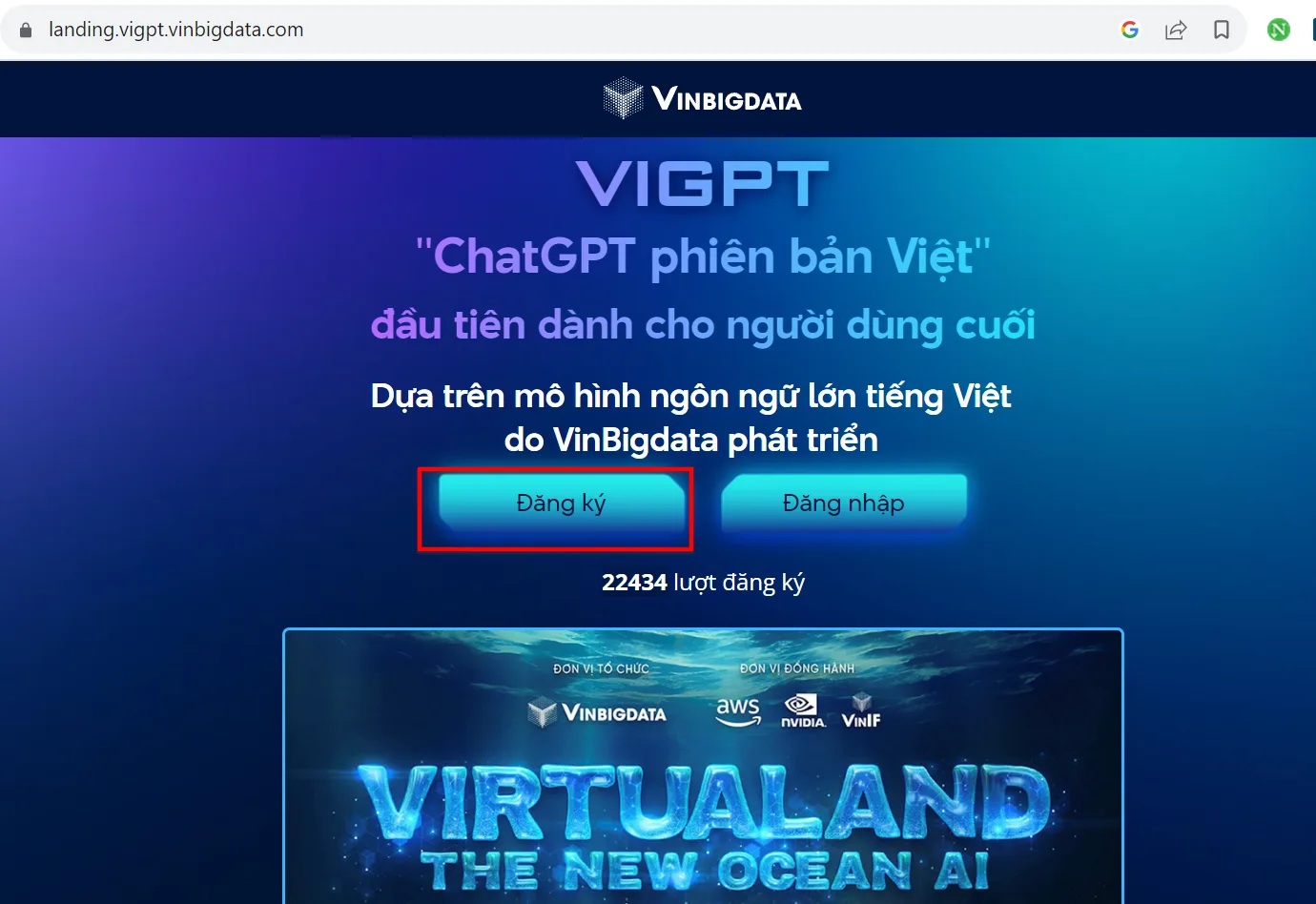 Bạn Nhấn Vào Nút Đăng Ký để đăng Ký ViGPT   Chat GPT Phiên Bản Việt Nam