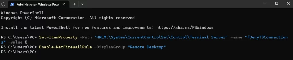 Bạn Nhập Lệnh Powershell Này để Bật Remote Desktop Win 11