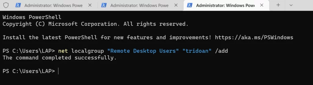 Bạn Nhập Lệnh Và Nhấn Enter để Thêm User Vào Nhóm Remote Desktop Users