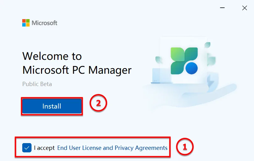 Bạn Tích Chọn I Accept ... Và Chọn Install để Cài đặt Microsoft PC Manager