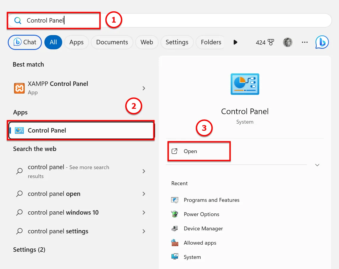 Bạn Tìm đến Control Panel Và Nhấn Open để Mở Control Panel Lên