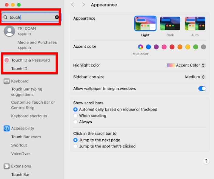 Bạn Tìm Và Chọn Touch ID Trên Macbook