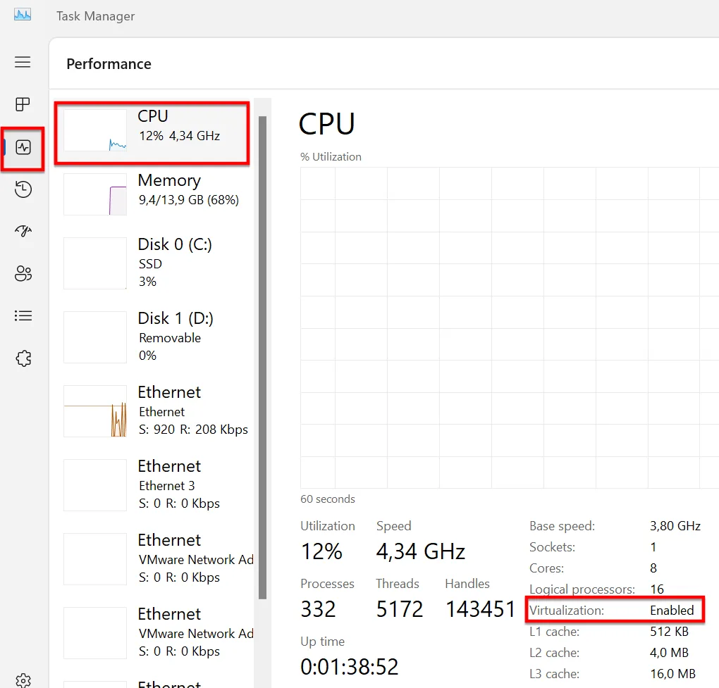 Bạn Vào Task Manager để Kiểm Tra Windows Có được Bật ảo Hóa Hay Chưa