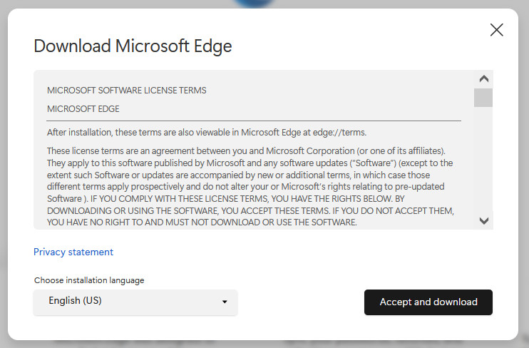 Bảng Download Microsoft Edge xuất hiện