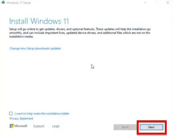 Bảng Install Windows 11 Xuất Hiện