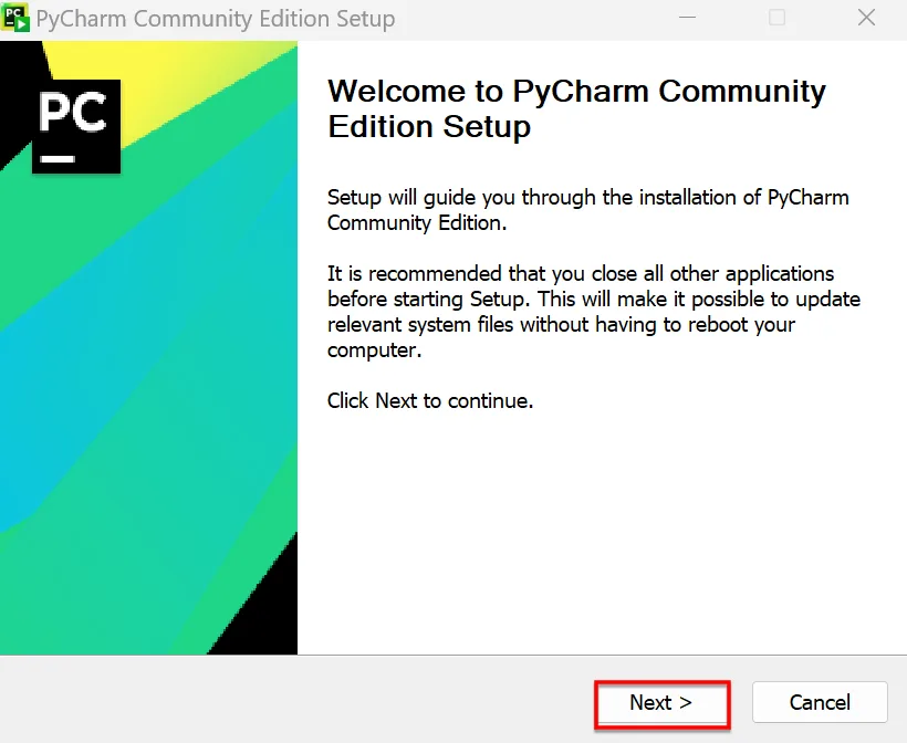 Bảng Welcome To Pycharm Community Edition Setup Xuất Hiện Bạn Chọn Next