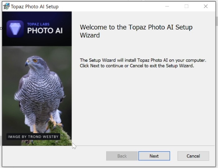 Bảng Welcome to the Topaz Photo AI Setup Wizard 
