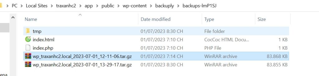 Các file backup sẽ ở dạng .tar.gz