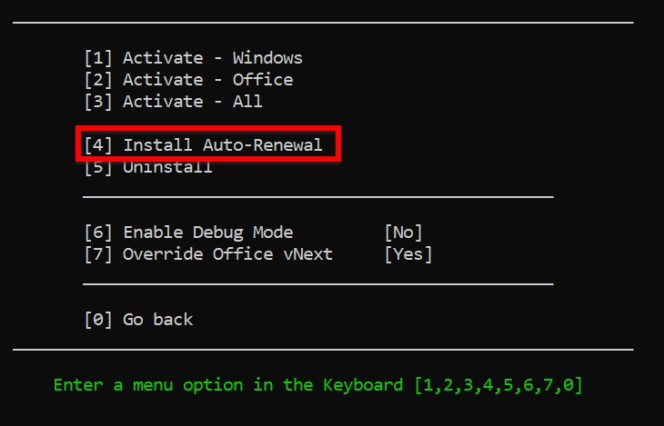 Chọn số 4 để tự động làm mới bản quyền Office của bạn