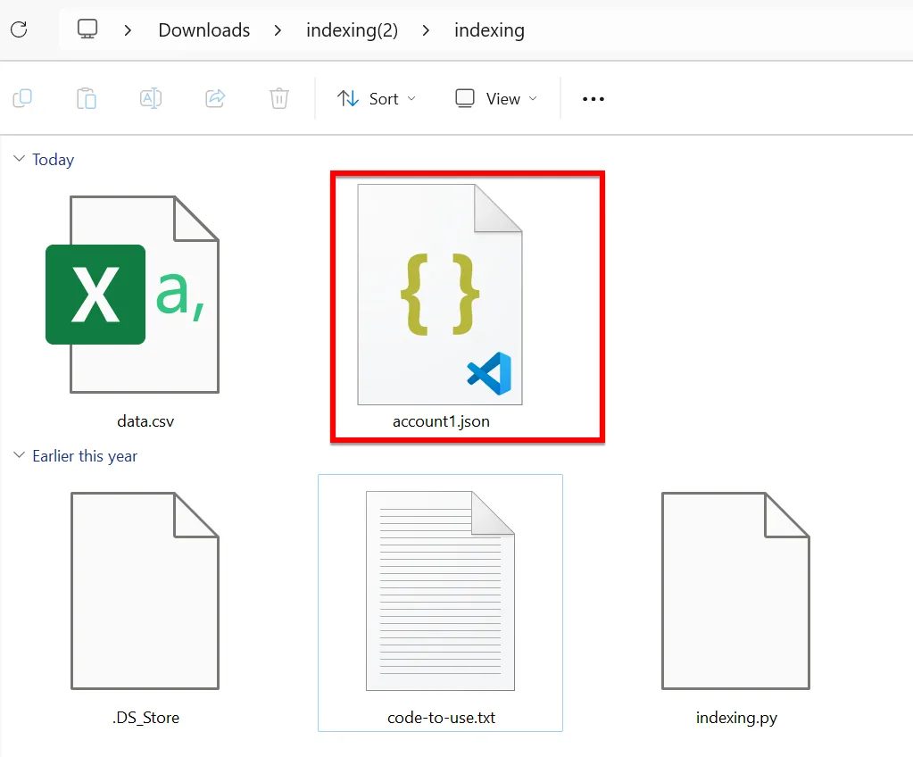 Copy File JSON đã Tải Về Và Dán Vào Thư Mục Indexing Vừa Giải Nén