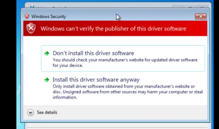Lỗi windows cannot verify the publisher of this driver software