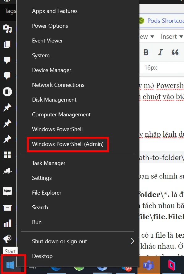Mo PowerShell Admin tren Windows 10