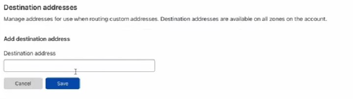 Nhập email vào khung Destination Address