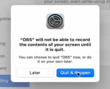 OBS Yêu Cầu Bạn Khởi động Lại Phần Mềm Bạn Nhấn Quit & Reopen