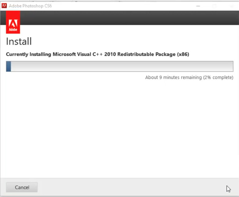 Qua trinh cai Photoshop CS6 dang dien ra
