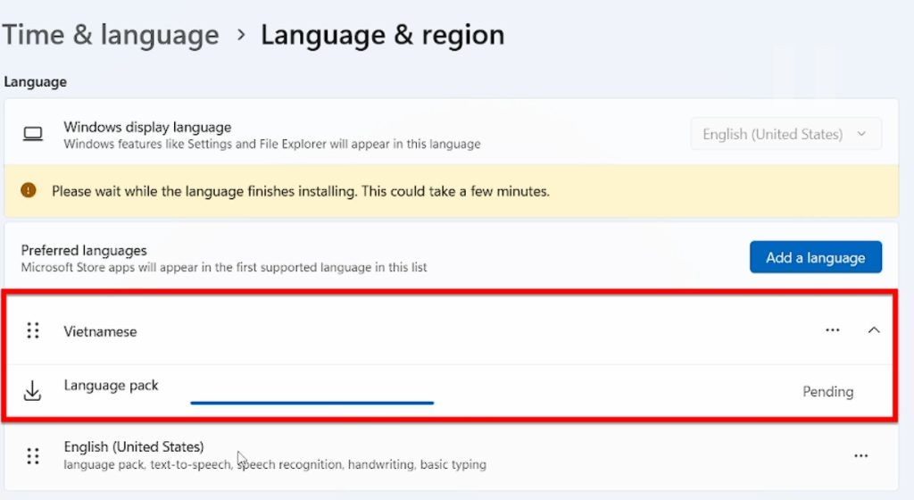 Quá Trình Cài Tiếng Việt Cho Win 11 đang Diễn Ra