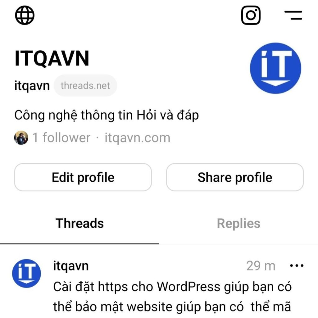 Tài khoản Threads của ITQAVN