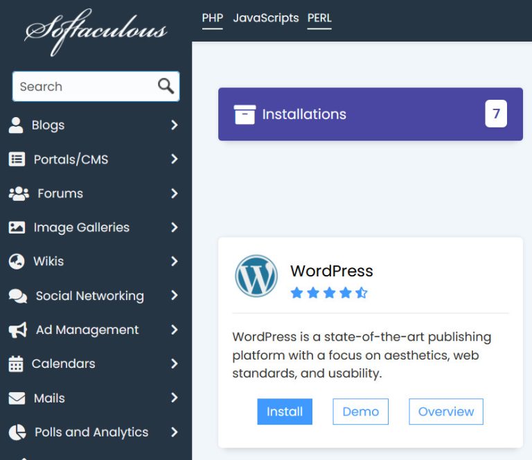 Tại mục Wordpress bạn chọn Install để cài đặt
