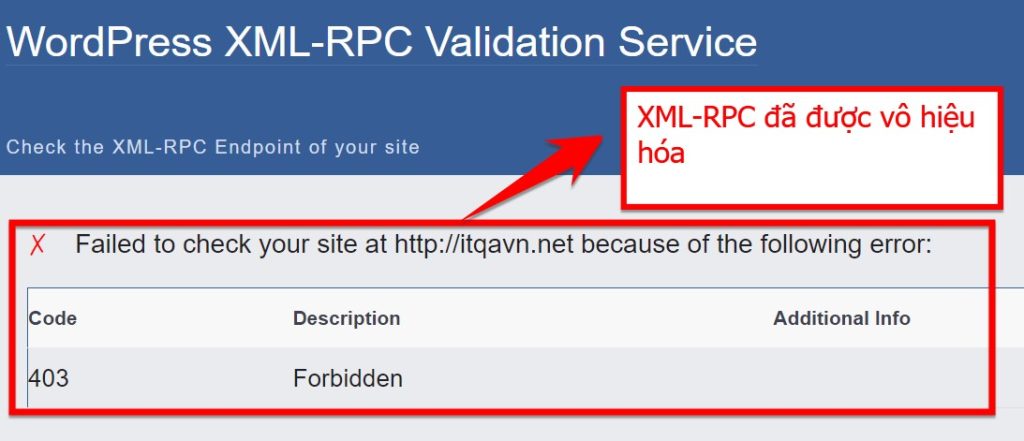 Thông Báo XML RPC đã được Vô Hiệu Hóa