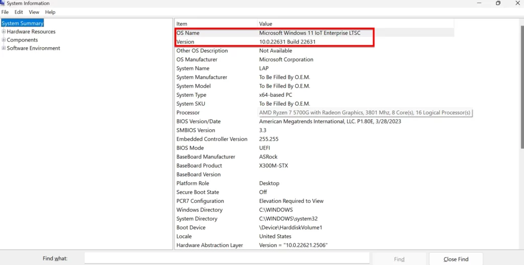 Thông Tin Phiên Bản Windows Hiển Thị Trong System Information