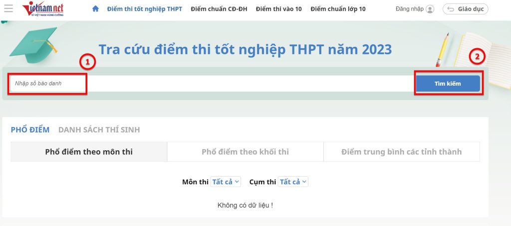 Xem điểm thi tốt nghiệp THPT 2023 qua Vietnamnet